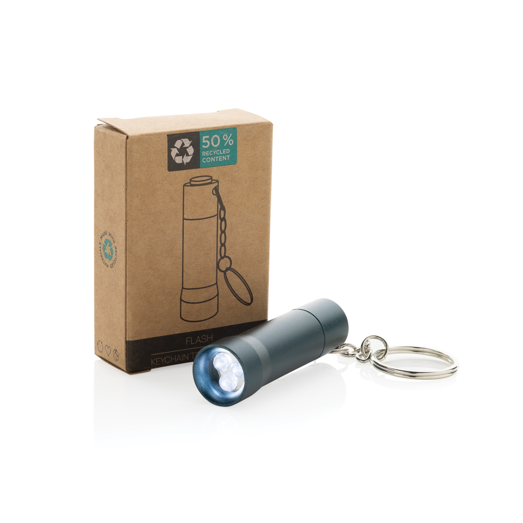 Flash 3-LED-Schlüsselanhänger-Taschenlampe aus RCS-zertifiziertem Recycling-Aluminium