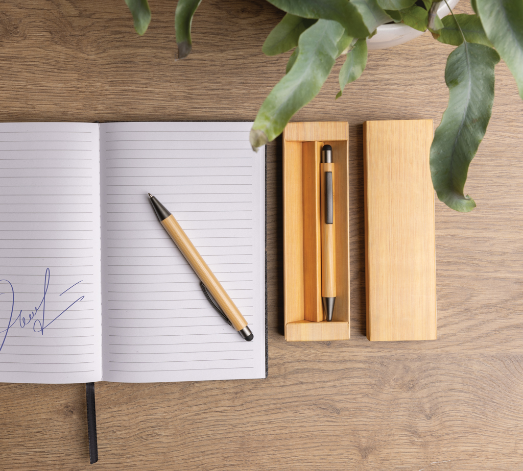 XD Collection Bambus-Stifteset in FSC-Geschenkbox – Kugelschreiber und Bleistift mit Lasergravur