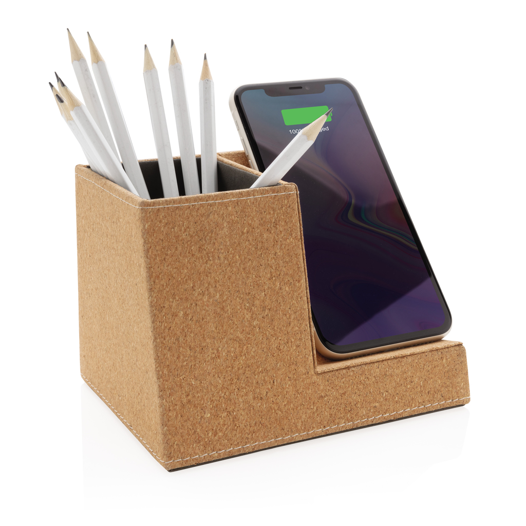 Kork Stiftehalter Qi 5W Charger, 2x USB-A, PVC-frei khaki Kork Stiftehalter Qi 5W Charger, 2x USB-A, PVC-frei khaki