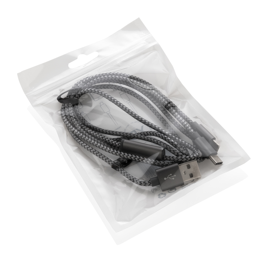 XD Collection 3-in-1 Ladekabel umwoben mit USB-C, Lightning und Micro-USB