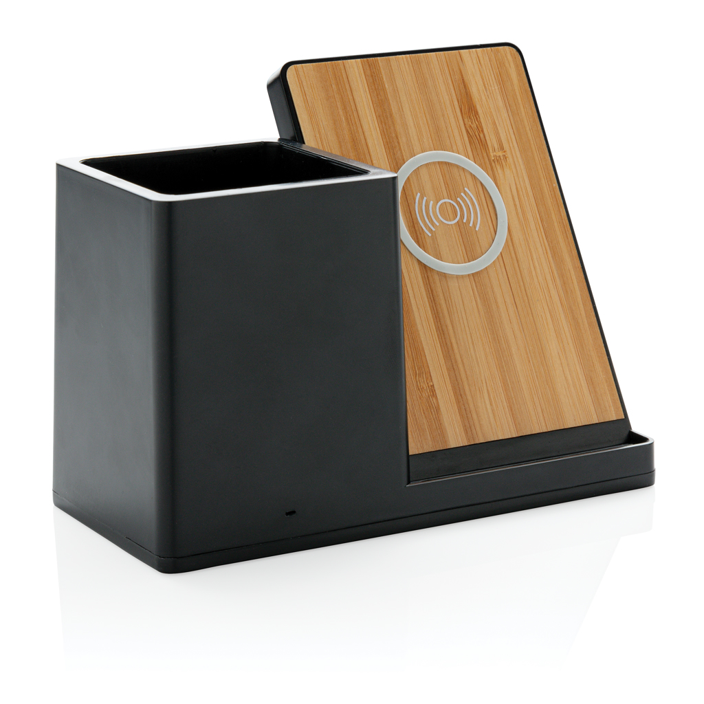 Ontario Wireless Charger 10W mit Stiftehalter aus FSC-Bambus und RCS-ABS