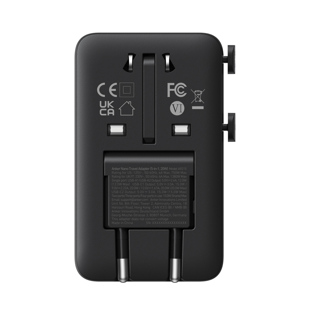 Anker Nano Reiseadapter 5-in-1 mit 20 W USB-C, mit Logo bedruckbar Anker Nano Reiseadapter 5-in-1 mit 20 W USB-C, mit Logo bedruckbar