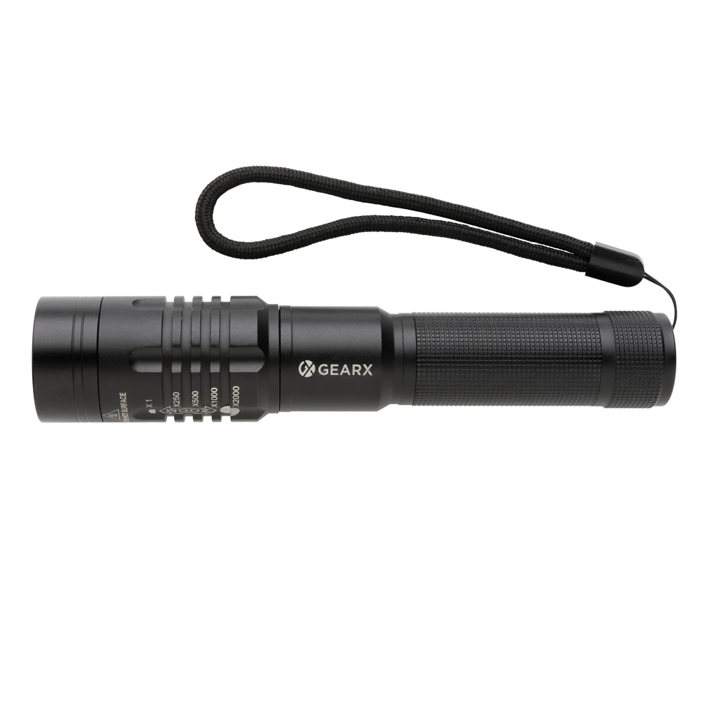 Gear X wiederaufladbare USB-Taschenlampe mit 1000 Lumen — bedruckbar als Werbeartikel