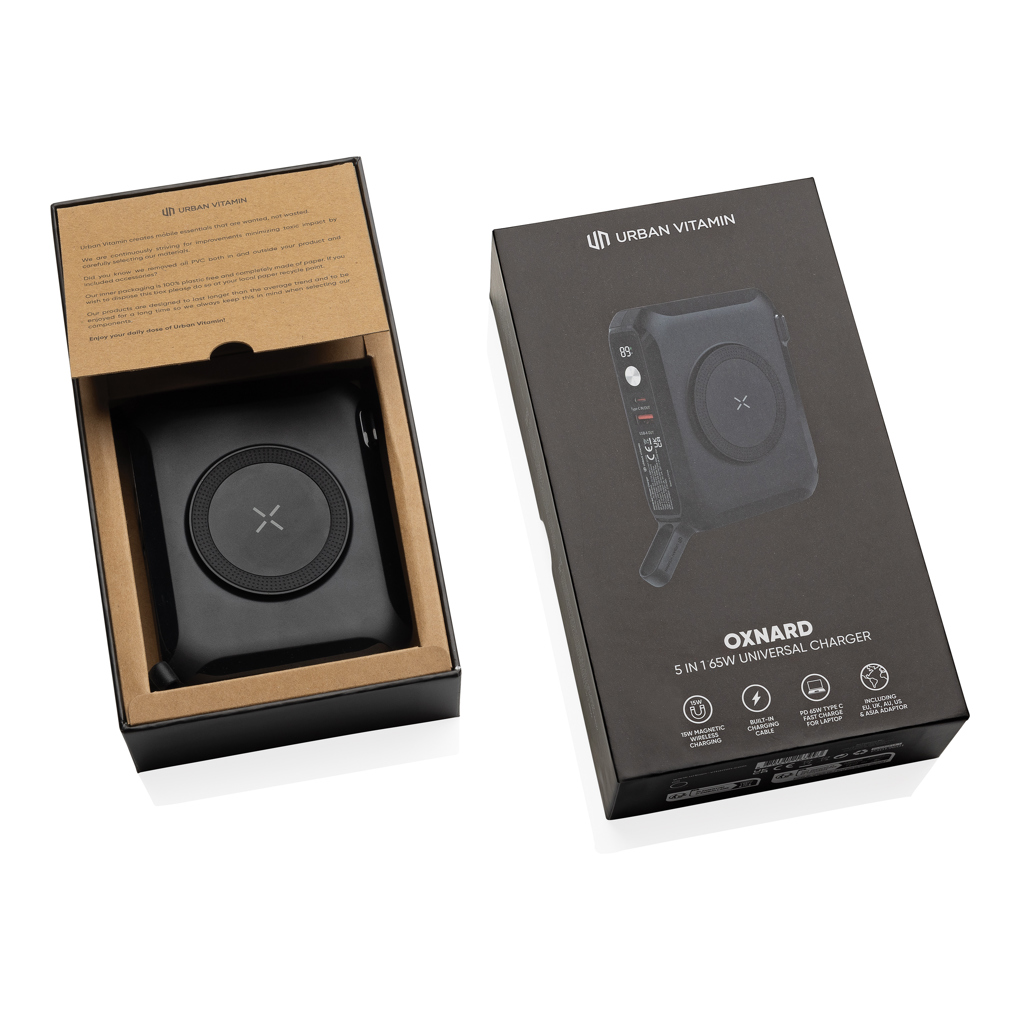 Oxnard PowerPro 65W USB-C Ladegerät – Vielseitiger Reisebegleiter für Events Oxnard PowerPro 65W USB-C Ladegerät – Vielseitiger Reisebegleiter für Events
