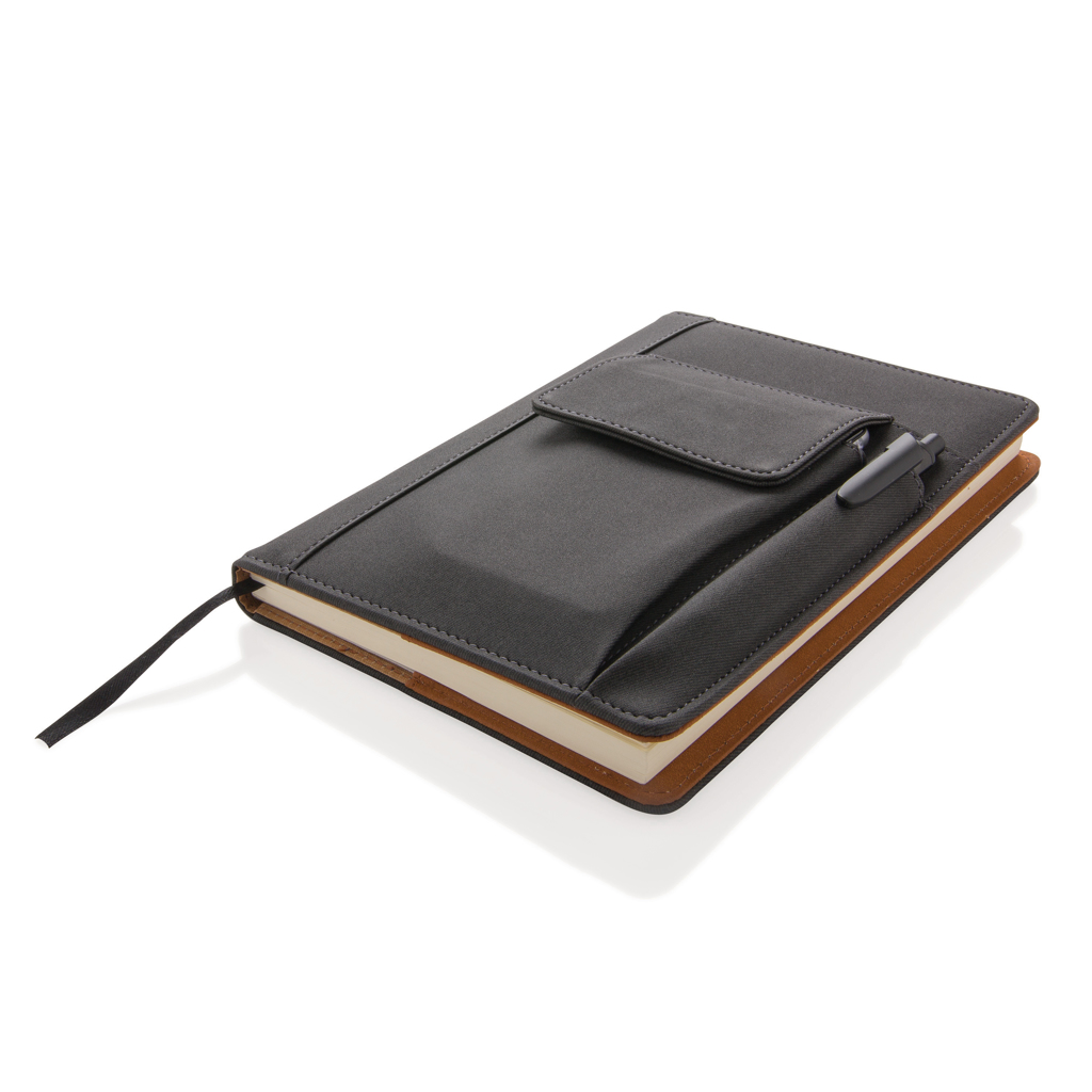 XD Collection Notizbuch mit Telefontasche – PU A5, schwarz, mit Logo bedruckbar