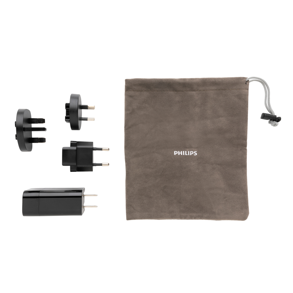 Philips USB-C PD 30W Reiseladegerät, 4 Stecker – schwarz Philips USB-C PD 30W Reiseladegerät, 4 Stecker – schwarz