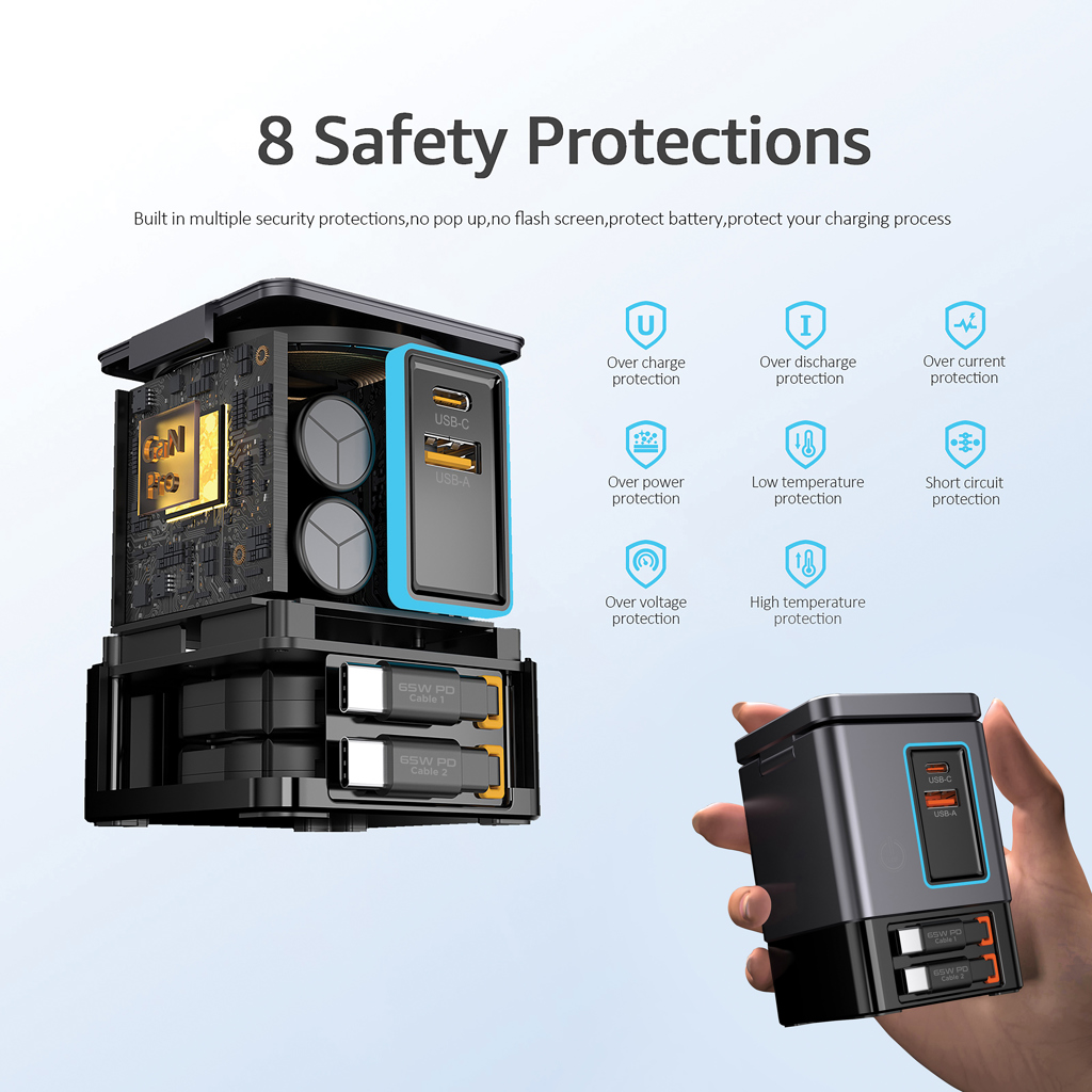 Urban Vitamin Sacramento 105W GaN-Charger mit einziehbaren USB-C-Kabeln & Wireless-Charging Urban Vitamin Sacramento 105W GaN-Charger mit einziehbaren USB-C-Kabeln & Wireless-Charging