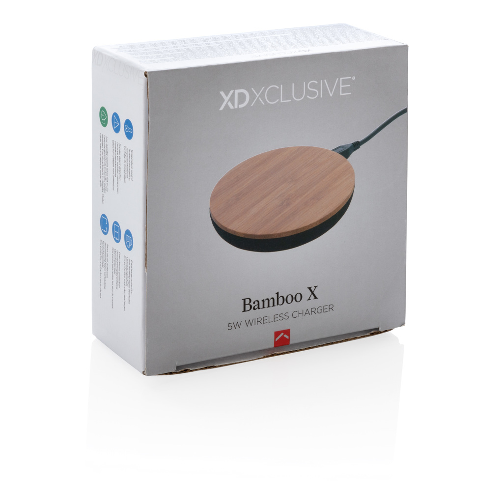 Bambus Qi Ladegerät 5W mit 30% recyceltem PET braun Bambus Qi Ladegerät 5W mit 30% recyceltem PET braun