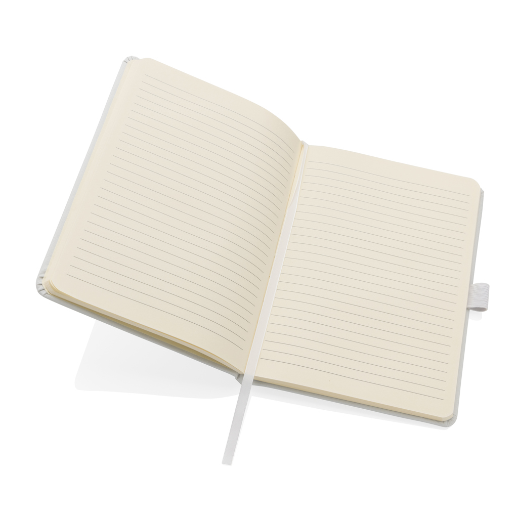 Sam A5 Notizbuch aus recyceltem Lederfaserstoff – Elegantes Eventgeschenk mit Logo