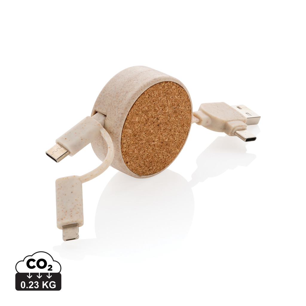 PVC-frei Multi-Ladekabel aus Kork & Weizenstroh, khaki