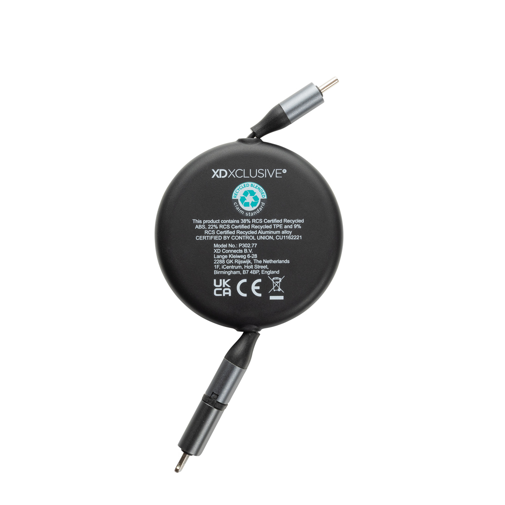 Terra 240W 2-in-1 Ladekabel ausziehbar aus RCS-recyceltem Aluminium mit Logo bedrucken Terra 240W 2-in-1 Ladekabel ausziehbar aus RCS-recyceltem Aluminium mit Logo bedrucken