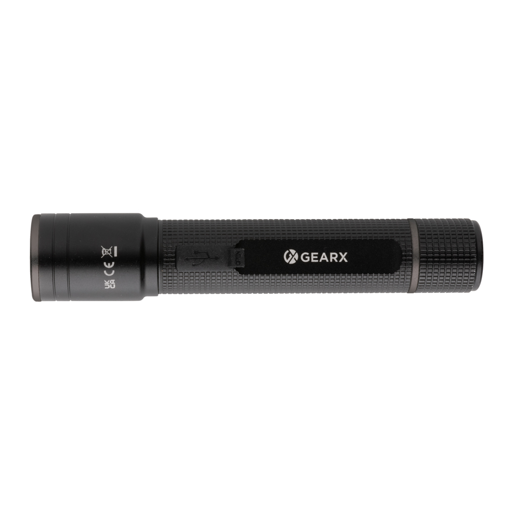 Gear X Taschenlampe P513.90 aus RCS-recyceltem Aluminium, USB-Akku, mit Logo bedruckbar