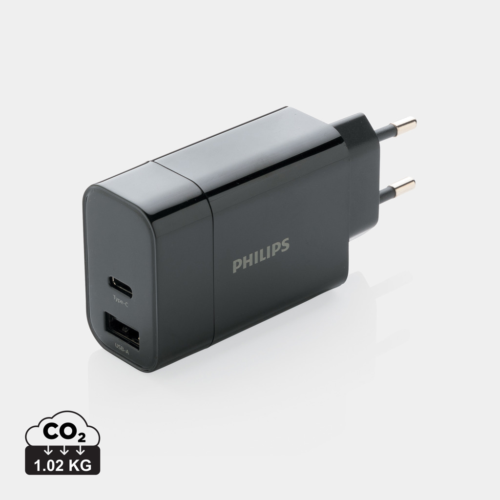 Philips 30W USB‑C PD + USB-A Schnellladegerät – schwarz Philips 30W USB‑C PD + USB-A Schnellladegerät – schwarz