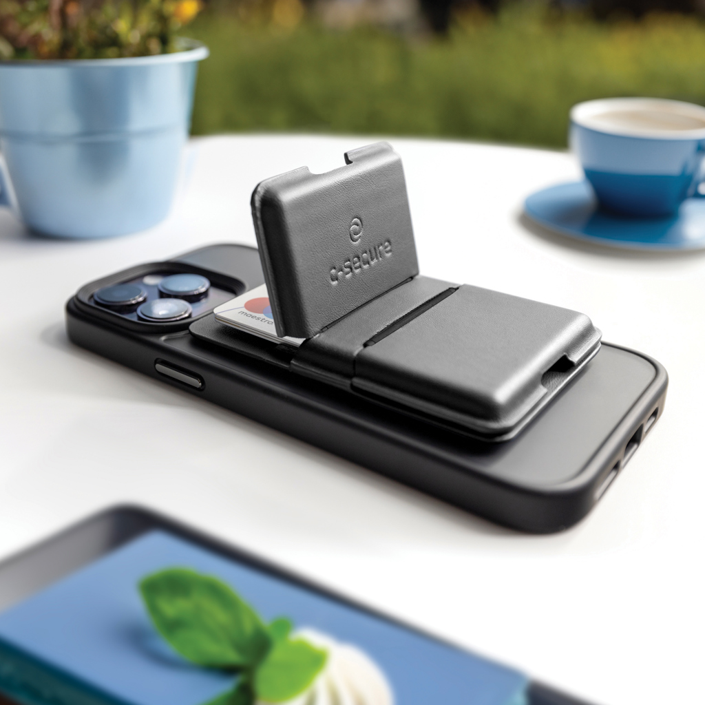 MagSafe iPhone RFID Kartenetui Ständer PU – schwarz MagSafe iPhone RFID Kartenetui Ständer PU – schwarz