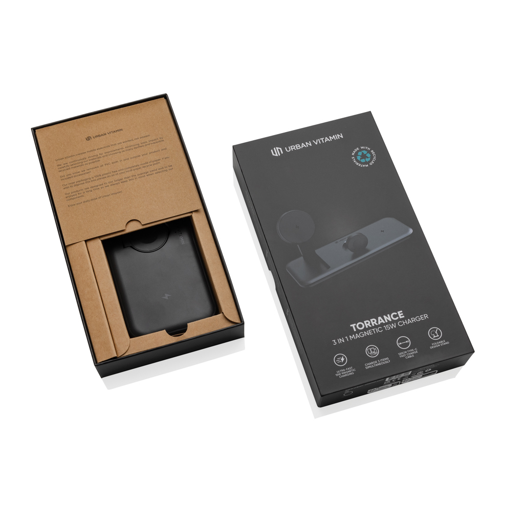 Urban Vitamin Torrance 3-in-1 Magnetladegerät 15W aus recyceltem ABS
