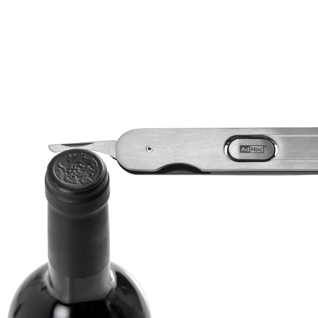 AdHoc PushPull Korkenzieher aus Edelstahl mit Folienschneider – mit Ihrem Logo