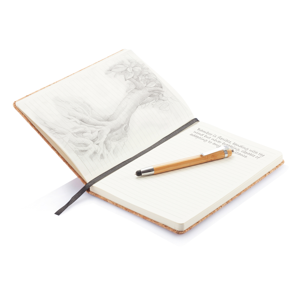 XD Collection Kork-Notizbuch A5 mit Bambus-Stift und Stylus, FSC-Mix XD Collection Kork-Notizbuch A5 mit Bambus-Stift und Stylus, FSC-Mix