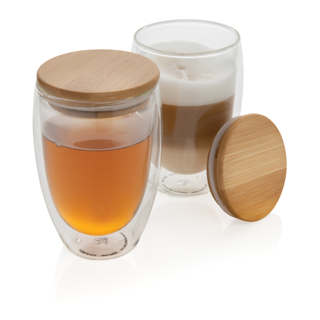 XD Collection Borosilikatglas-Set 350 ml mit Bambusdeckel, bedruckbar