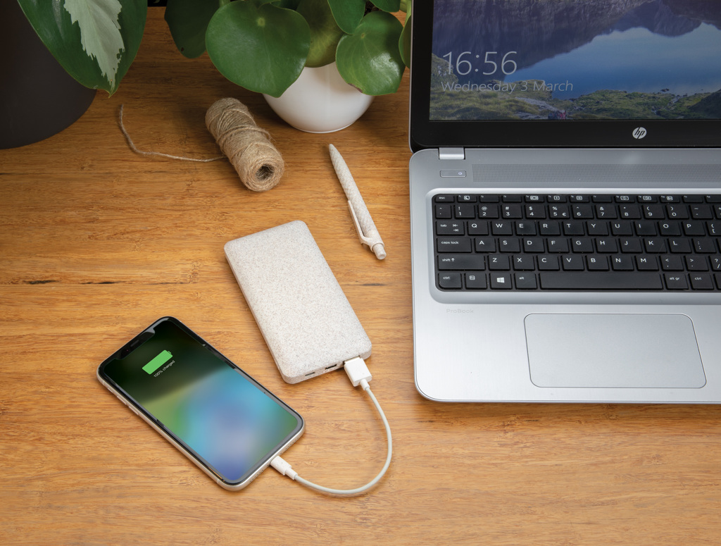 Powerbank P322.29 10.000 mAh Weizenstroh mit Logo-Druck Powerbank P322.29 10.000 mAh Weizenstroh mit Logo-Druck