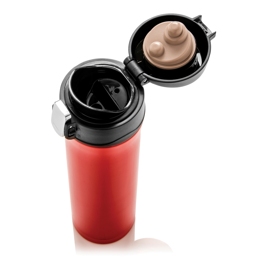 XD Collection Easy Lock Vakuum-Thermosflasche 450 ml Edelstahl rot mit Logo XD Collection Easy Lock Vakuum-Thermosflasche 450 ml Edelstahl rot mit Logo