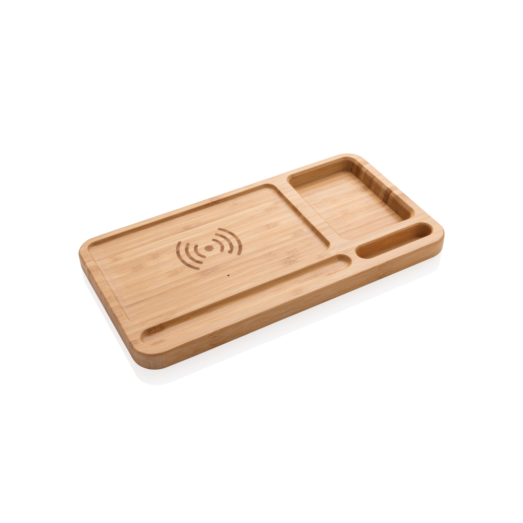 Bambus Schreibtisch-Organizer mit QI 5W Ladefläche – braun