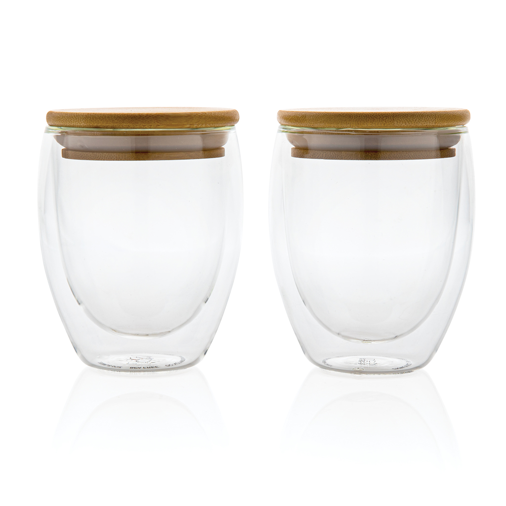 XD Collection 2-tlg. Borosilikatglas-Set 250 ml mit Bambusdeckel — bedruckbar