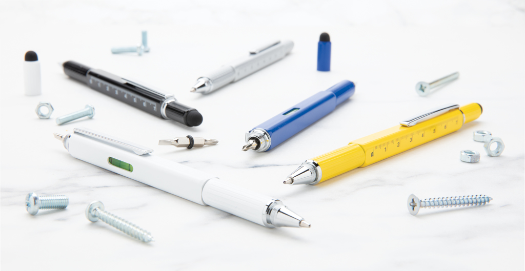 XD Collection 5-in-1 Aluminium Tool-Stift mit Wasserwaage, Skala, Schraubendreher und Stylus