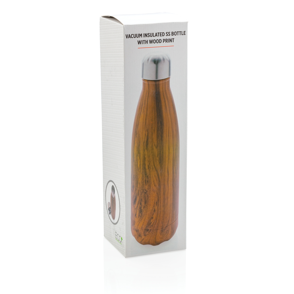 XD Collection Edelstahl-Trinkflasche 500ml mit Holzoptik, vakuumisoliert