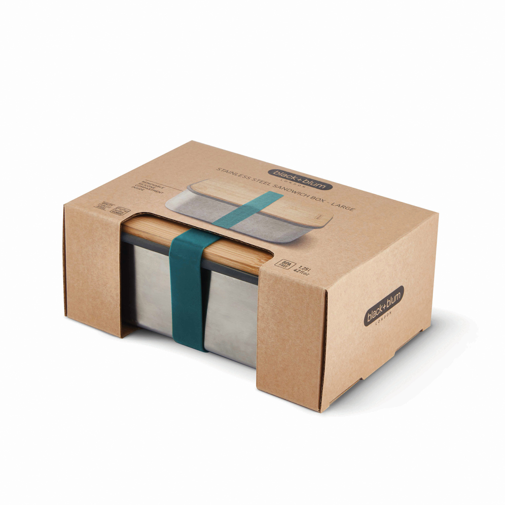 Black+Blum Sandwich-Box groß aus Edelstahl mit Bambusdeckel — bedruckbar Black+Blum Sandwich-Box groß aus Edelstahl mit Bambusdeckel — bedruckbar
