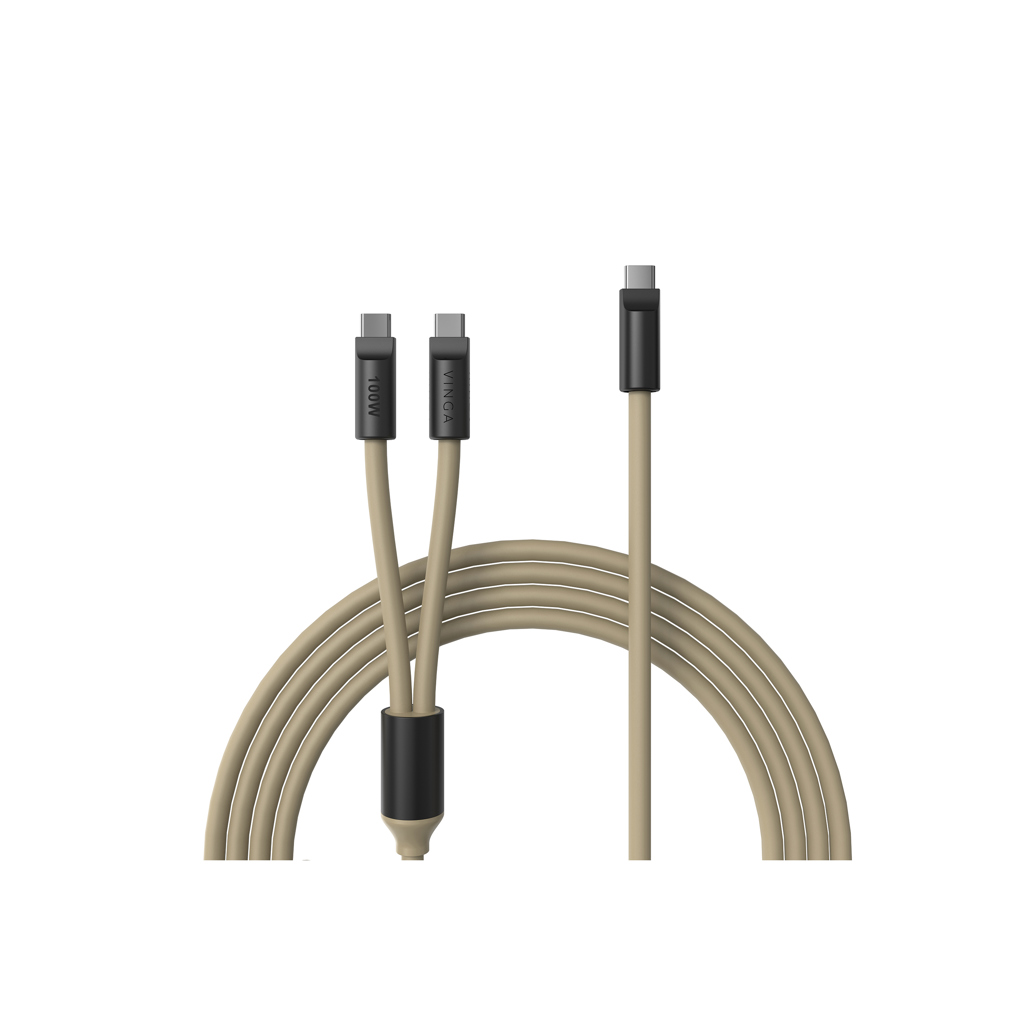 VINGA Baltimore Silikon-Multiladekabel USB-C auf 2x USB-C, 100 W, 120 cm