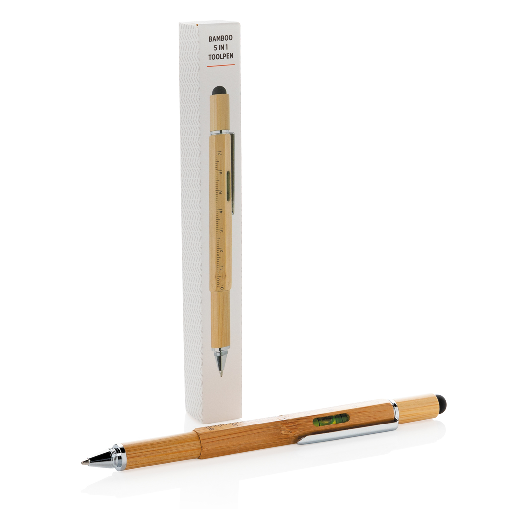 XD Collection 5-in-1 Bambus Tool-Stift mit Lineal, Wasserwaage und Stylus