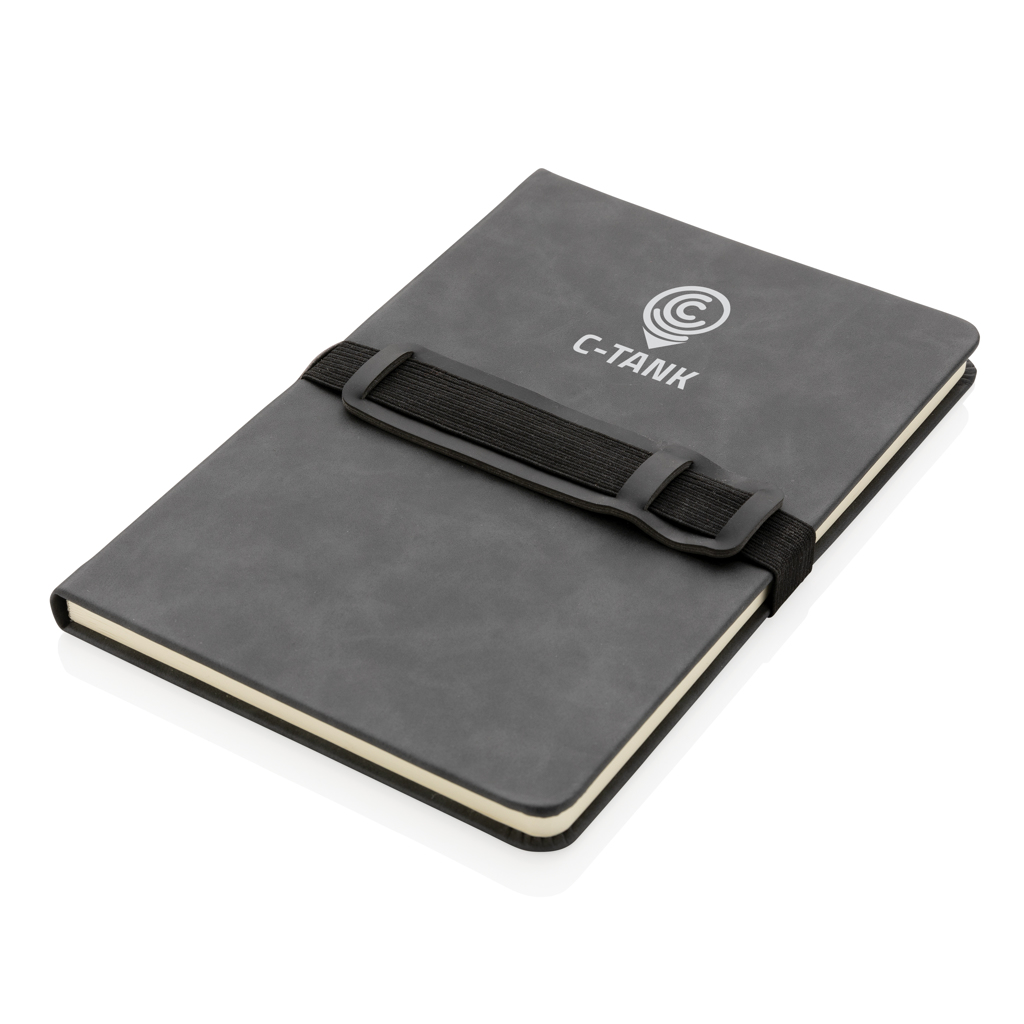 Business Hardcover Notizbuch mit Stift-/Handyhalter, grau Business Hardcover Notizbuch mit Stift-/Handyhalter, grau