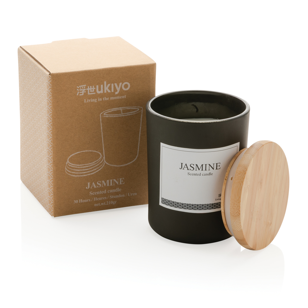 Ukiyo Deluxe Duftkerze mit Bambusdeckel, Jasmin im Glas Ukiyo Deluxe Duftkerze mit Bambusdeckel, Jasmin im Glas