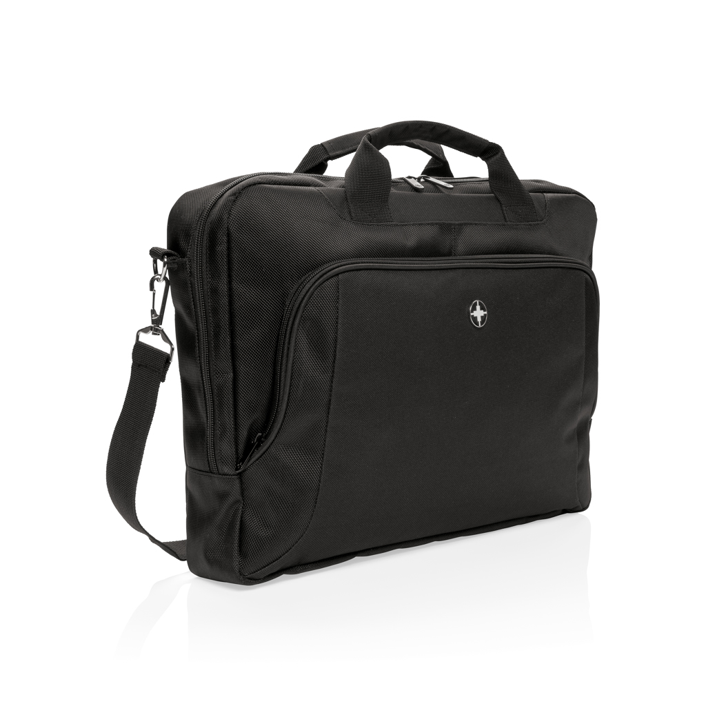 Swiss Peak Deluxe Laptop-Tasche 15,6 Zoll aus 1680D-Polyester, schwarz, mit Logo veredelbar