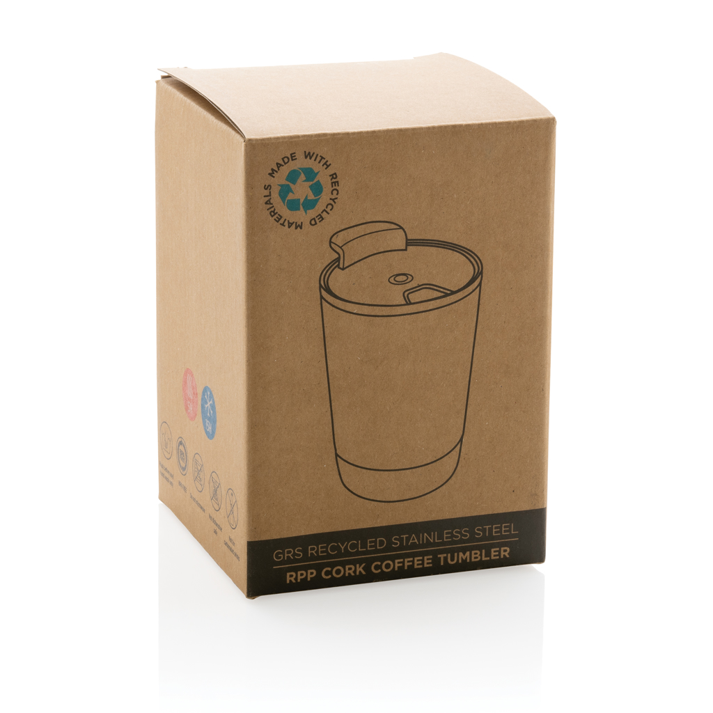 XD Collection RCS Edelstahl-Kaffeebecher mit Kork, 300 ml, mit Logo bedruckbar