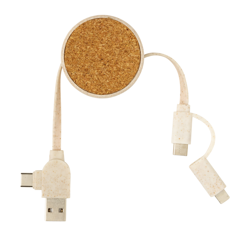 PVC-frei Multi-Ladekabel aus Kork & Weizenstroh, khaki
