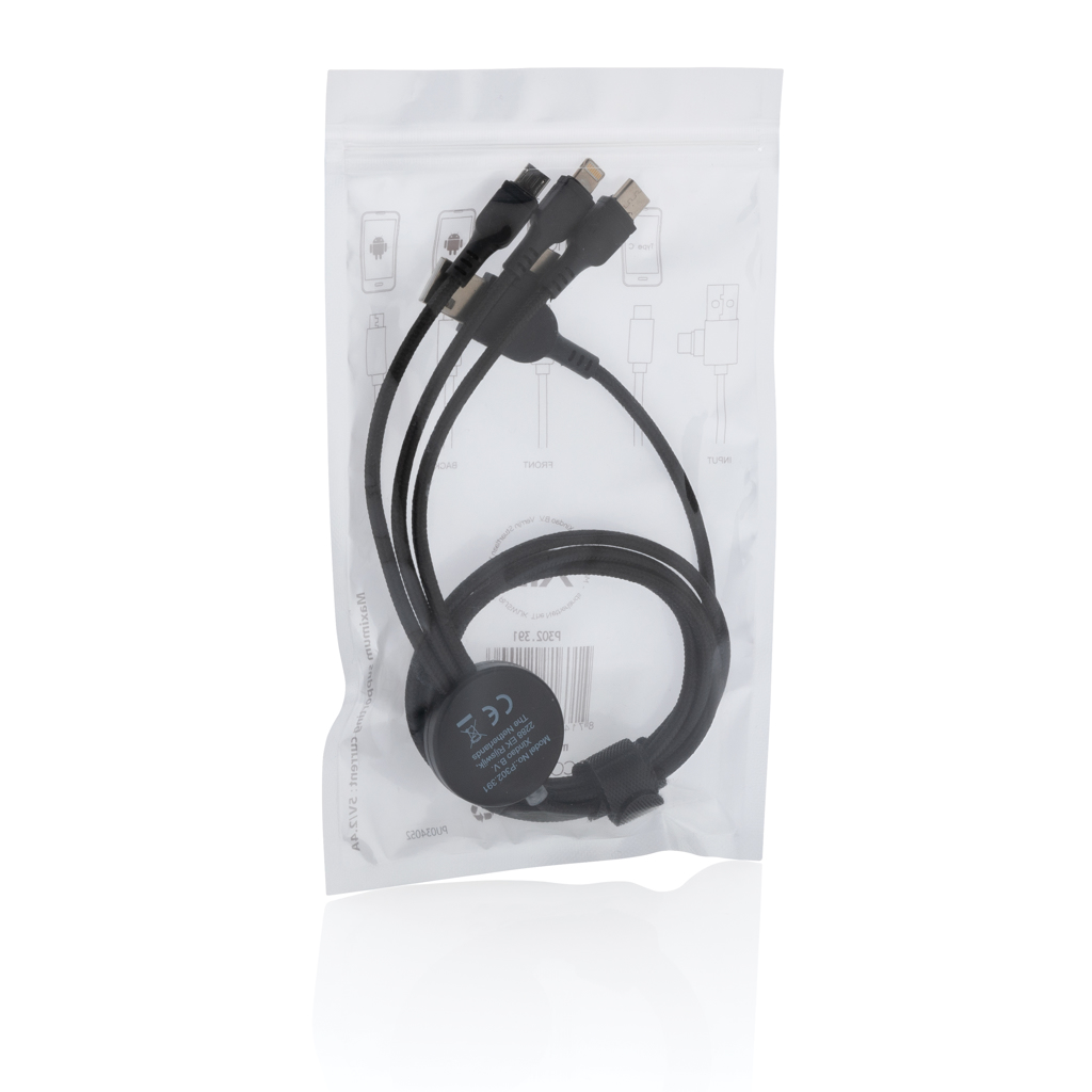 PVC-frei 6‑in‑1 Multiladekabel Type‑C/USB, Logo‑LED schwarz PVC-frei 6‑in‑1 Multiladekabel Type‑C/USB, Logo‑LED schwarz