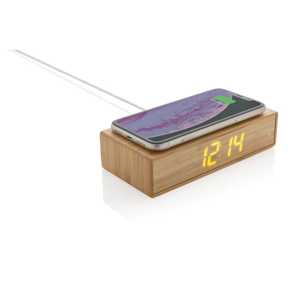 Bambus-Qi Wecker mit 5W Wireless Charger – braun