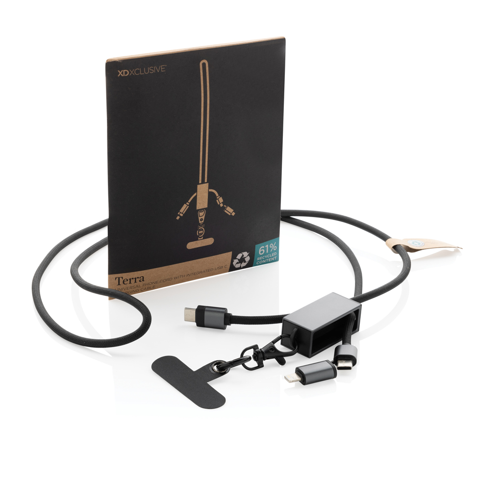RCS-zertifiziertes RPET 60W Dual-Ladekabel USB-C/iOS – grau