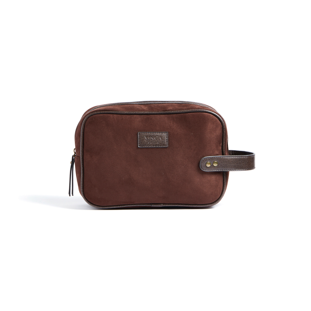 VINGA Hunton Kosmetiktasche aus Wildlederimitat mit Logodruck