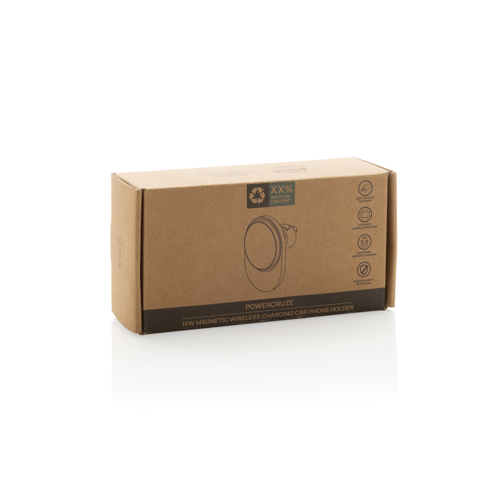 PowerCruze magnetischer 15W Wireless-Autohalter aus recyceltem ABS PowerCruze magnetischer 15W Wireless-Autohalter aus recyceltem ABS