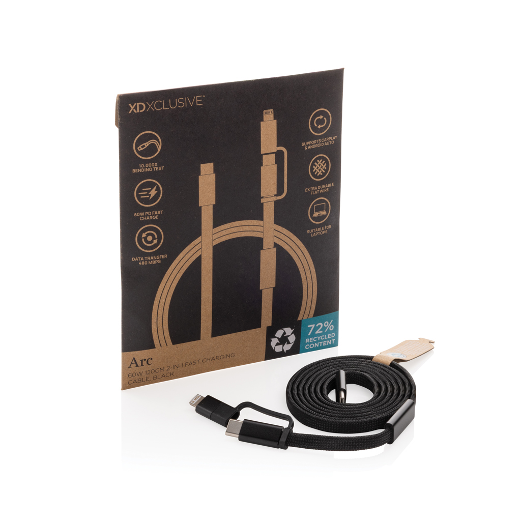 XD Xclusive Arc RCS 2-in-1 Schnellladekabel 60 W, USB-C und Lightning, 120 cm, mit Logo XD Xclusive Arc RCS 2-in-1 Schnellladekabel 60 W, USB-C und Lightning, 120 cm, mit Logo