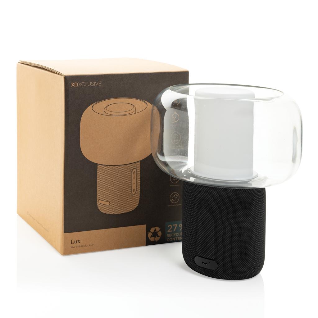 XD Xclusive Lux 10W Lautsprecherlampe aus RCS-recyceltem Kunststoff mit Logo-Werbeanbringung