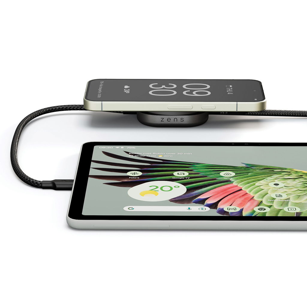 Zens Ladekabel USB C-C Pro 2 – 2-in-1 mit Qi2 15 W kabellos, Aluminium, mit Logo
