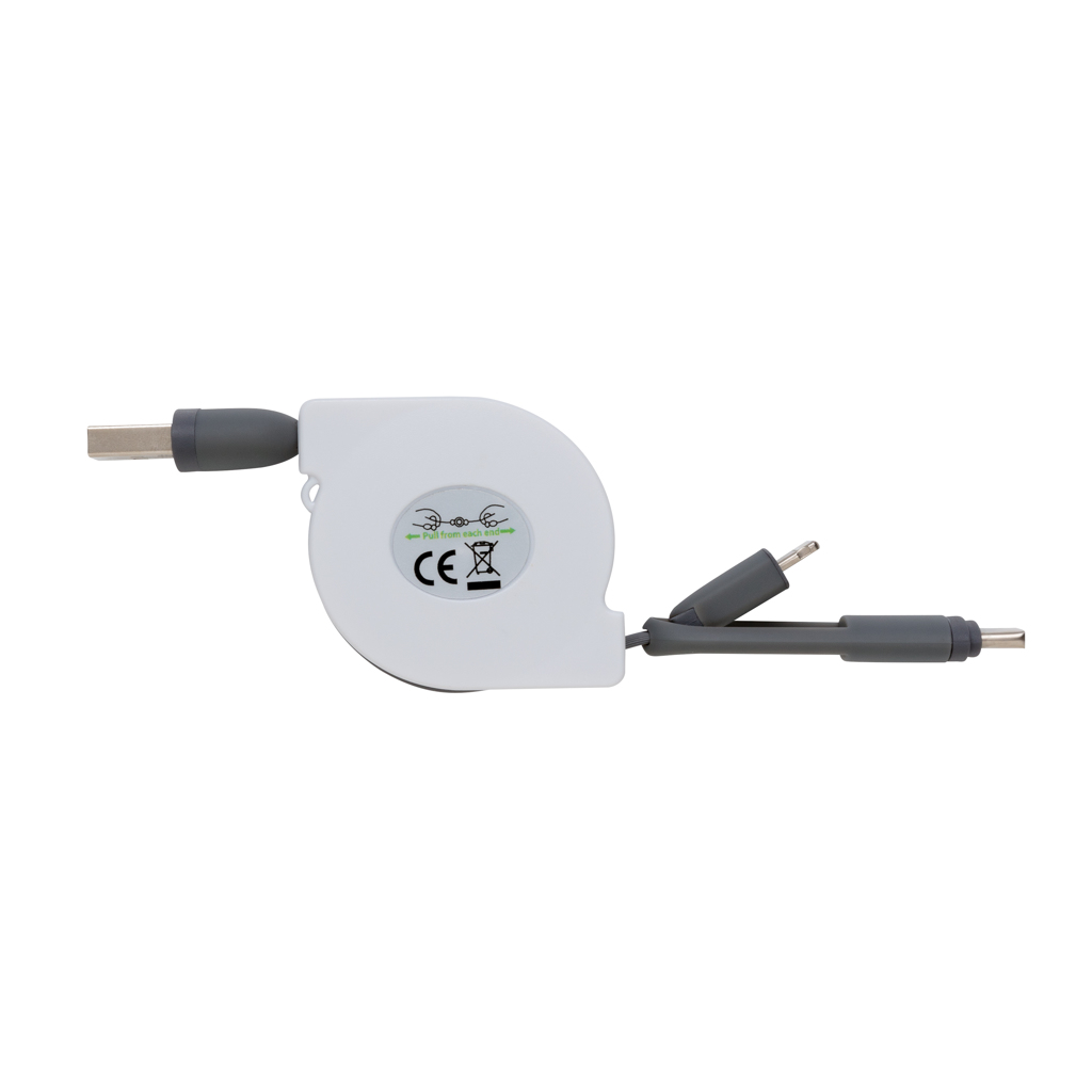 XD Collection 3-in-1 Ladekabel ausziehbar (USB-C, Lightning, Micro-USB) bedruckbar