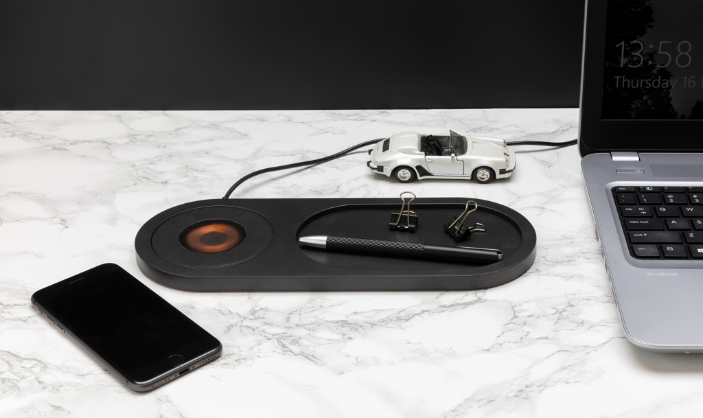 XD Xclusive Encore 10W Wireless Charger mit Schreibtisch-Ablage – Tampondruck-veredelbar