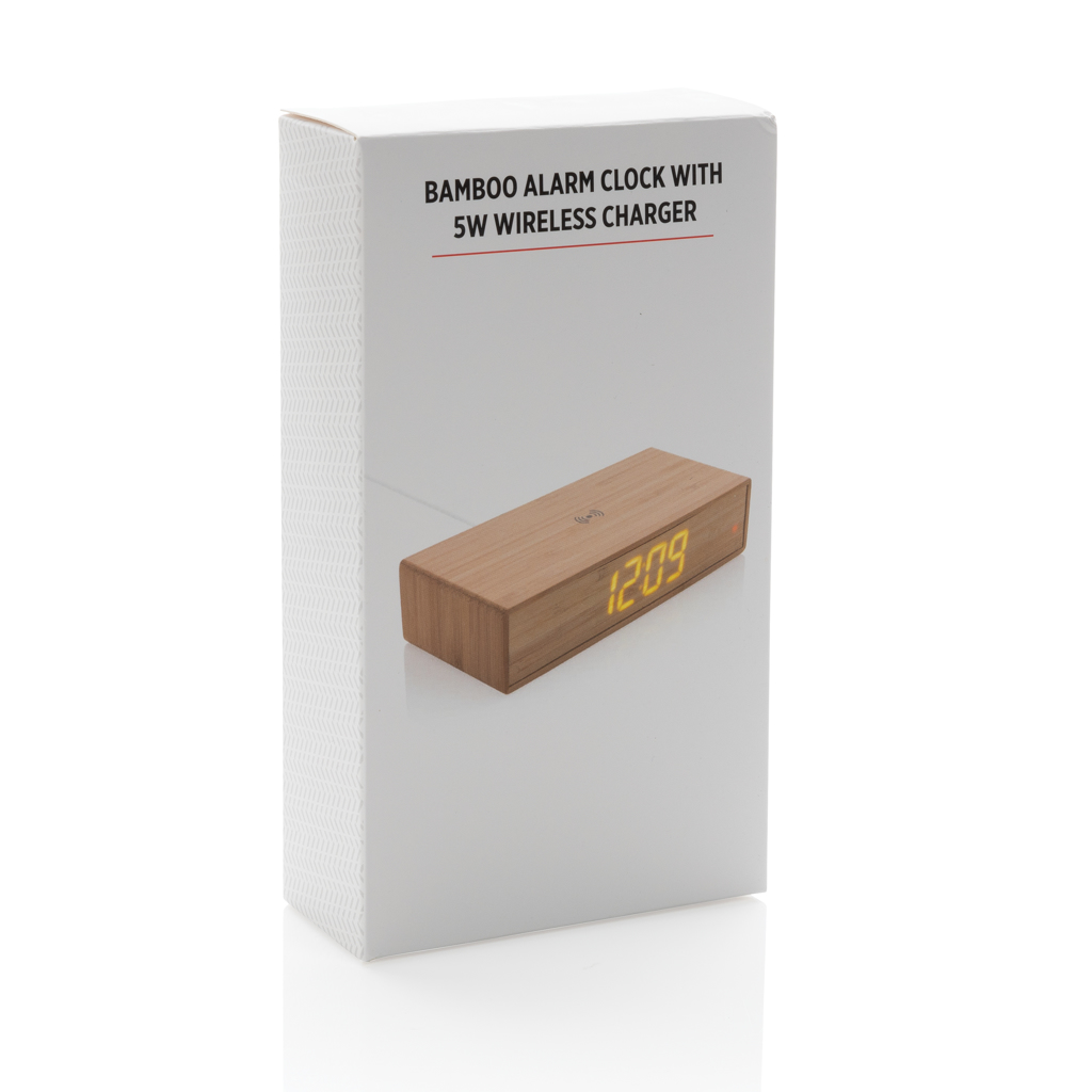 Bambus-Qi Wecker mit 5W Wireless Charger – braun