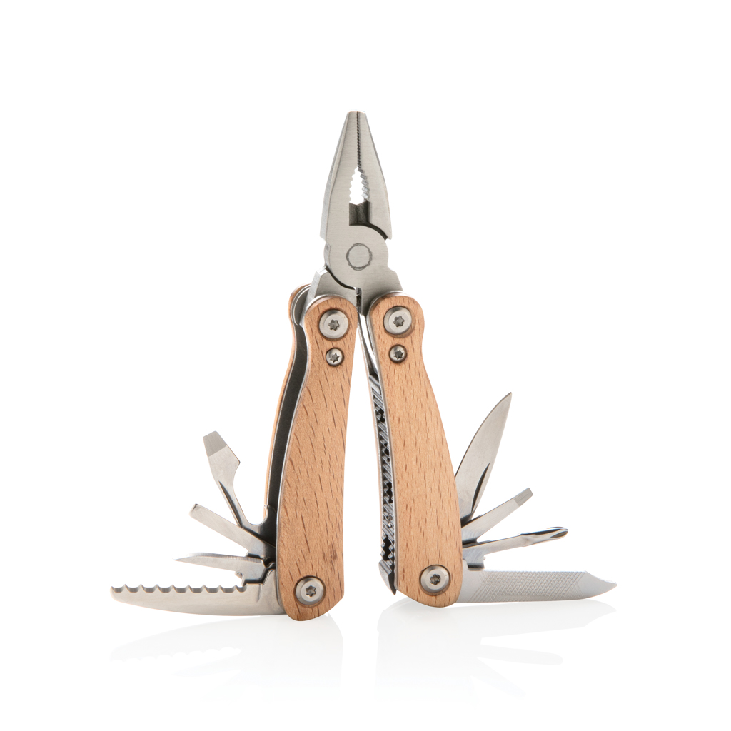 XD Collection Holz Mini-Multitool – 12-in-1 mit Buchengriff, veredelbar mit Lasergravur oder Tampondruck
