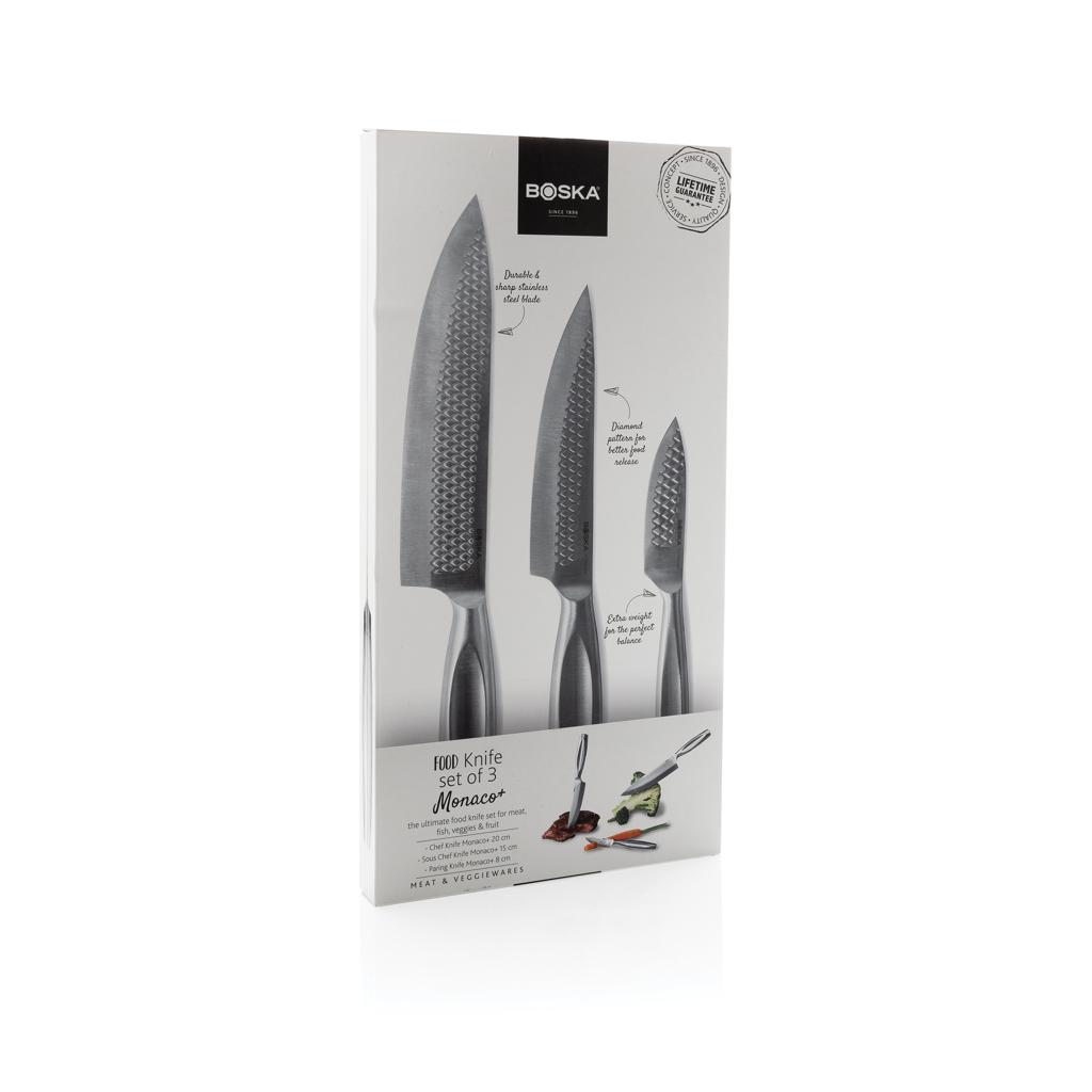 BOSKA Monaco+ Küchenmesser-Set 3-teilig Edelstahl mit Lasergravur BOSKA Monaco+ Küchenmesser-Set 3-teilig Edelstahl mit Lasergravur