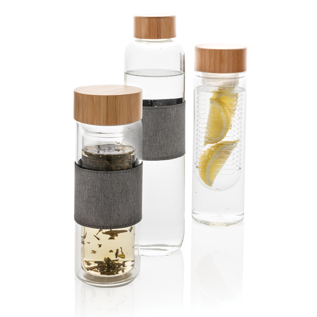 Borosilikatglasflasche Bambusdeckel doppelwandig transparent